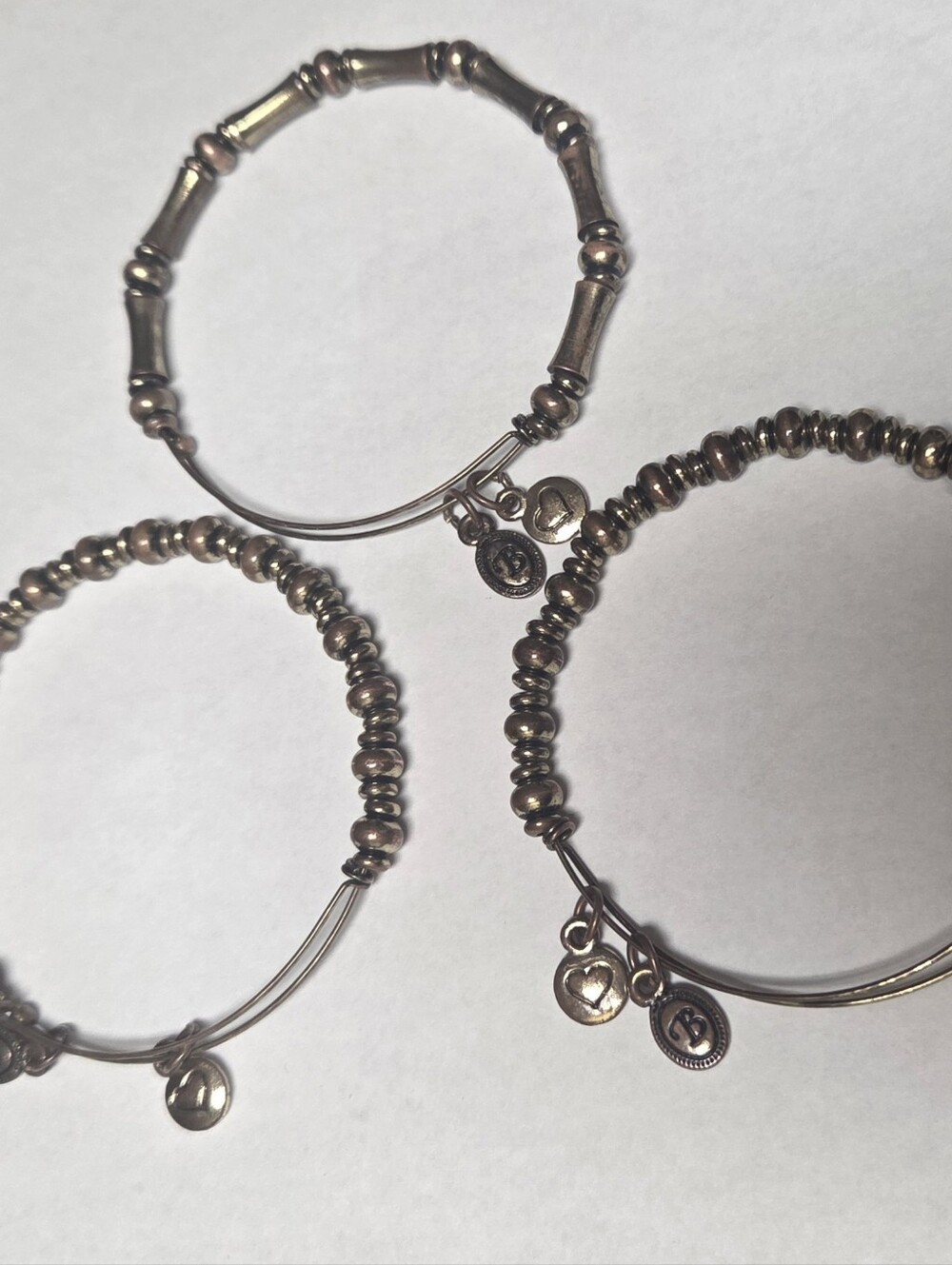 Alex & Ani Vintage Antiqued Rafaelian Gold Bamboo Nile Beaded Bracelets Set Of 3
